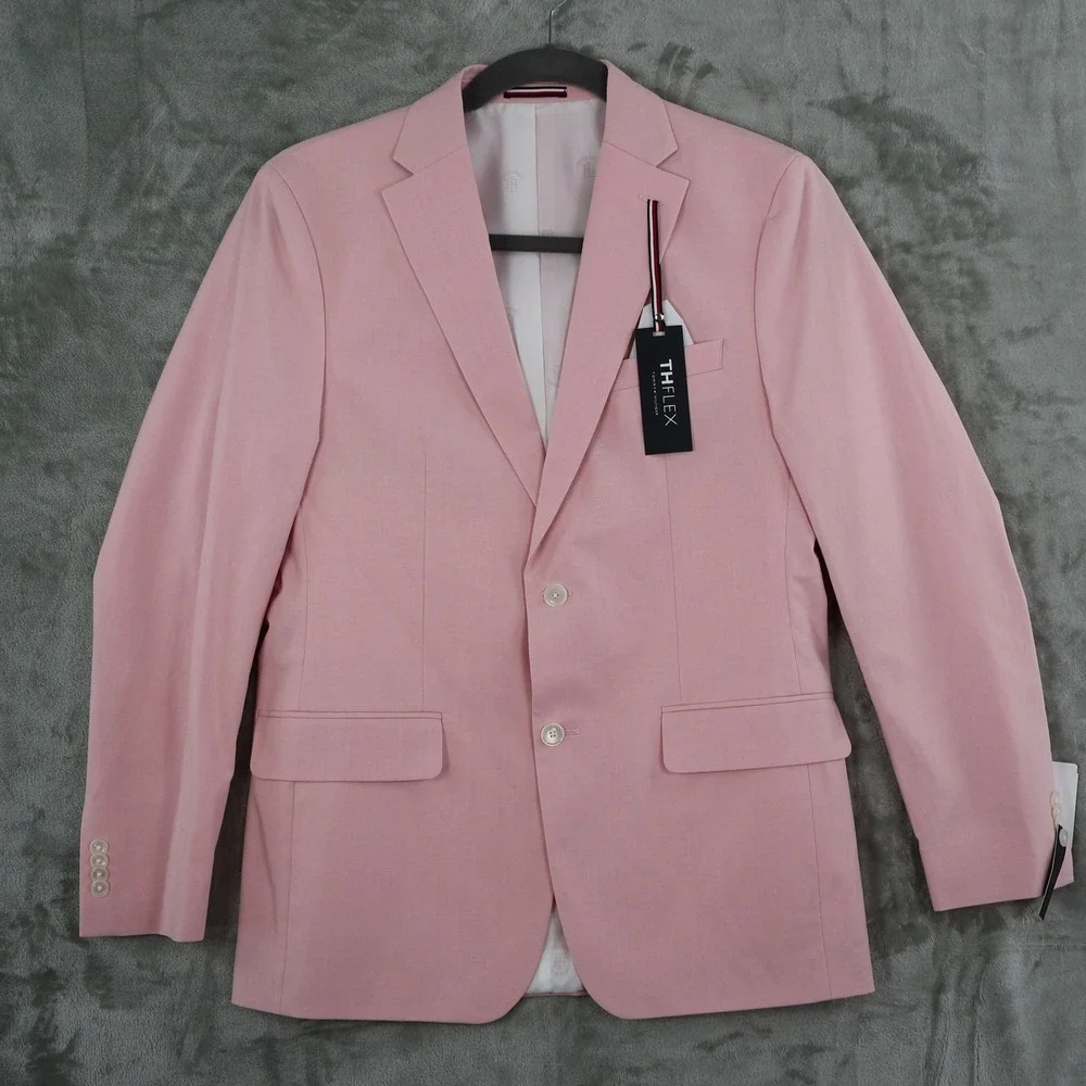 Tommy Hilfiger Modern Fit Flex Blazer Men 40L Pink Preppy 90s Formal Coastal NWT
